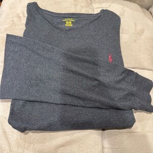 Polo Ralph Lauren men's L/S jersey shirt V-neck charcoal gray -logo maroon XL